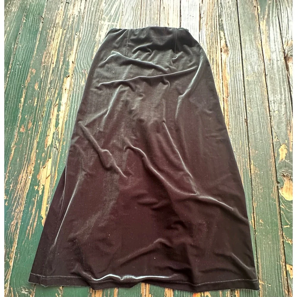 Jones New York Sport Velvet Maxi Skirt Green Wrap Slit Stretch Small A3662